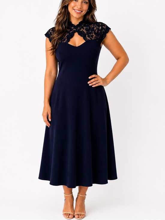 Betsy & Adam Dresses & Skirts - Betsy & Adam Navy Blue Lace Midi Dress Size 12